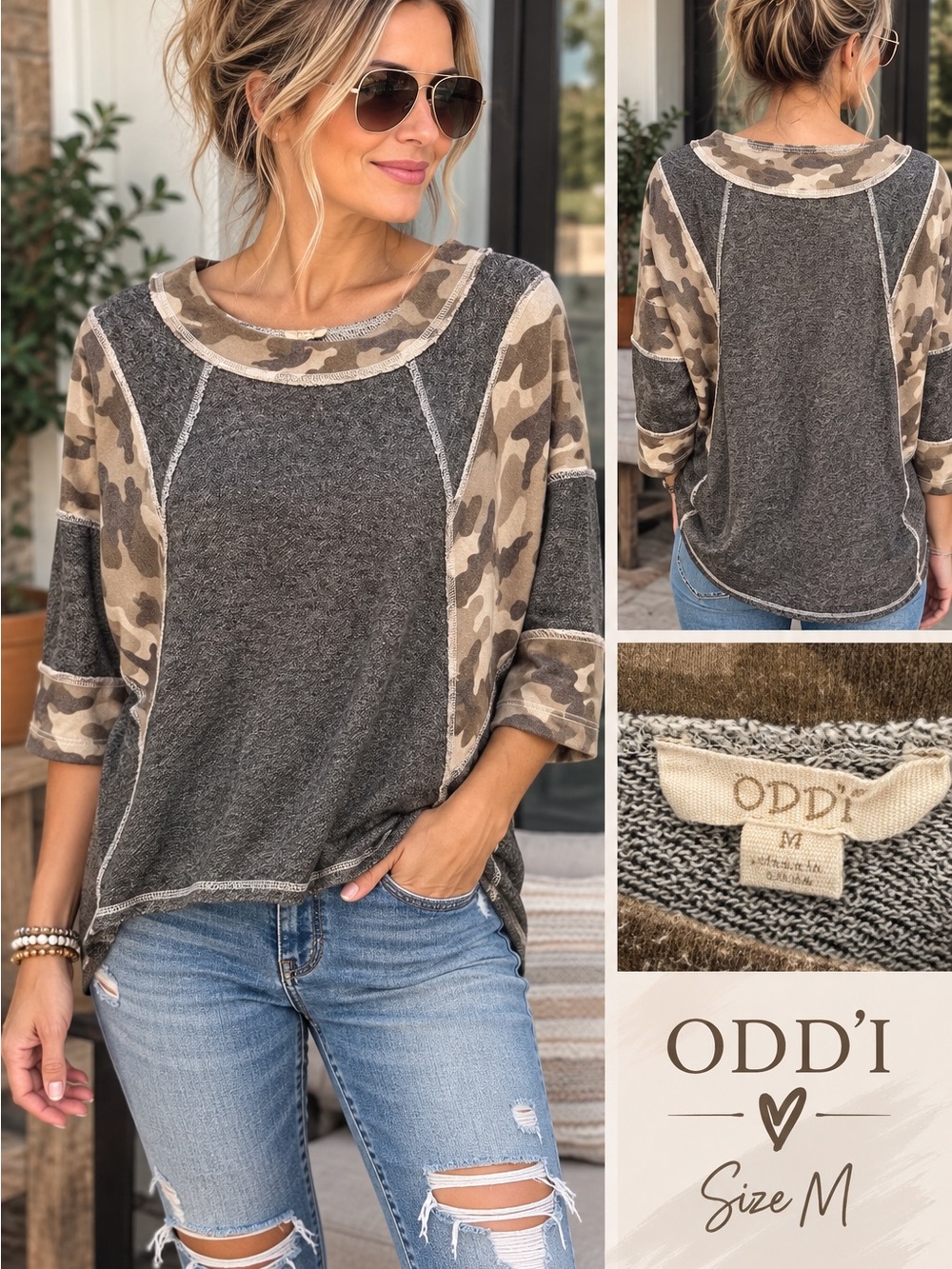 ODDY Charcoal & Olive Camo Raglan Sweatshirt
